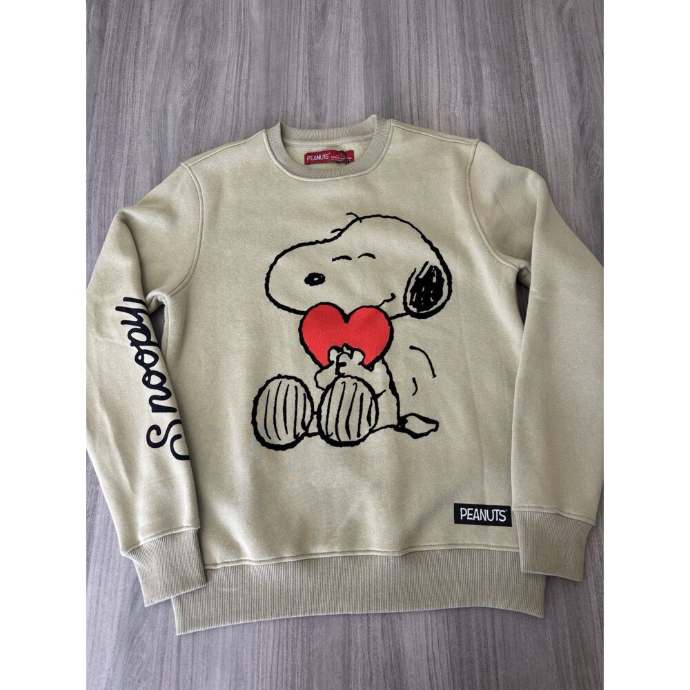 Peanuts Snoopy Heart Hugs Olive Unisex sweater size S New